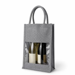 Sac de transport pour deux bouteilles de vin en coton recyclé laminé personnalisé, avec fenêtre transparente en PVC, poignées rembourrées souples, sac cadeau, 20x34x10 cm - Product Image 5