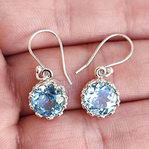 Navya Craft 925 <b>Solid</b> Sterling <b>Silver</b> Fine Stud <b>Earrings</b> Handmade Blue Topaz for Women's Christmas Anniversary Valentine's Day - Product Image 4