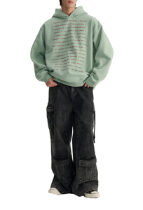 เสื้อฮู้ดดี้สตรีทแวร์ OEM ผ้าฝ้ายสำหรับฤดูหนาว ลายกราฟิกวินเทจสะท้อนแสงสำหรับผู้ชาย  แบบซิปสั่งทำพิเศษ ปักลาย ทรงบ็อกซี่ฟิต ซันเฟดวอช - Product Image 5