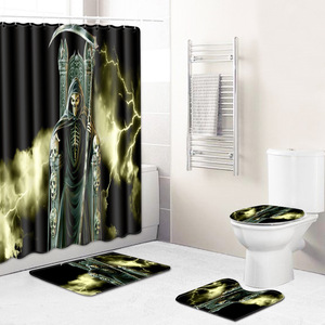 Ensemble de tapis de salle de bain personnalisés à motif de crâne, antidérapant, avec rideau de douche et tapis de bain - Product Image 1