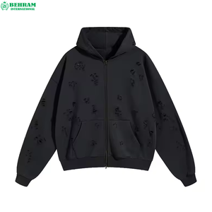 Nouvel Arrivage Sweat à Capuche Unisexe Thermique Personnalisé avec Fermeture Éclair, 420 g/m², Coupe Droite, Ourlet Brut, Oversize, Effet Délavé Soleil et Broderie Vieillie - Product Image 4