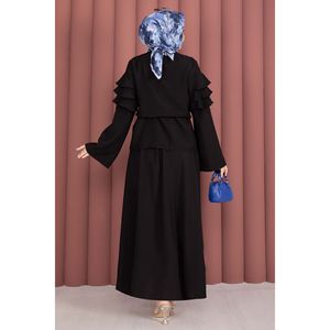Conjunto de Dos Piezas de Tela Crepé Negra para Mujer, Falda con Detalle de Volantes en Capas, Top Talla XS, Ropa Deportiva para Verano - Product Image 5