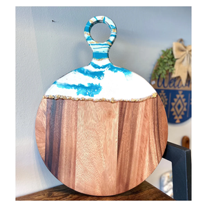 Tabla de cortar de lujo Resina epoxi Tabla de cortar de madera gris y natural para cocina de carne vegetal usada - Product Image 2