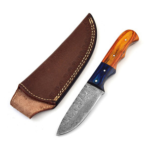 Cuchillo de caza de grado industrial de acero de alto carbono hecho a mano, mango completo Tang Pakkawood, diseño de punto de caída, Funda de cuero OEM - Product Image 1