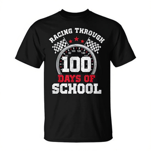 T-shirt Racing Through 100 Days Of School, design de voiture de course pour enfants, célébration du 100e jour - Product Image 2