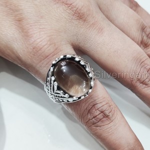 Bague en argent sterling 925 pour homme, en quartz fumé naturel, pierre de naissance d'avril, toutes tailles, bijou de mariage lourd, vente en gros - Product Image 5