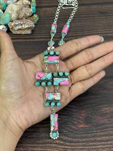 Collar de plata de ley hecho a mano de algodón de azúcar y Kingman turquesa, joyería única de piedras preciosas bohemias - Product Image 2