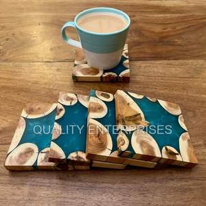 Classic Square <b>Epoxy</b> Resin Acacia Wood Handmade Eco-Friendly Durable Coaster with Customizable Thickness From India - Product Image 5