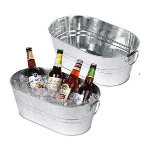 Ensemble de 2 seaux à glace ovales galvanisés avec poignée Refroidisseur à vin plaqué argent Seau à glace ovale pour bière, vin et boissons - Product Image 1