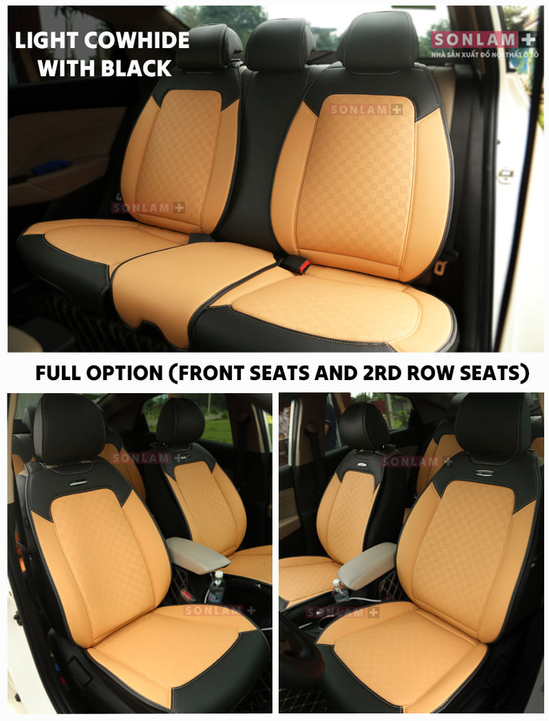 อุปกรณ์ครบชุด (หน้าและหลัง) - หนังวัวสีอ่อนพร้อมสีดำ