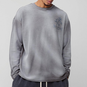 Nueva camiseta con logotipo personalizado de alta calidad, camiseta de manga larga con estampado gótico Loopback inverso desgastado de gran tamaño de carbón - Product Image 1