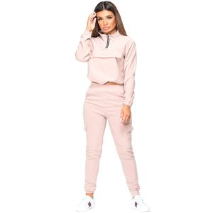 Vente en gros, sweat à capuche zippé noir pour femme, haut court, survêtement, jogging, ensemble deux pièces pour femme, ensemble d'entraînement - Product Image 6