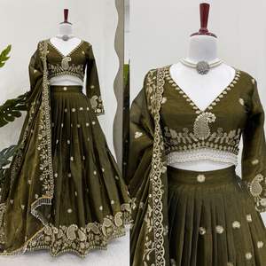 Tela Lehengha Choli de Faux Georgette con Bordado de Hilo y Lentejuelas de 9mm, Talla hasta 44, Micro Reversible, Casual, para Bodas - Product Image 4