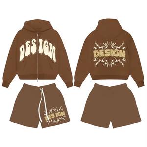 Survêtements personnalisés pour hommes Ensemble short et sweat à capuche à double fermeture éclair Ensemble deux pièces en coton éponge pour hommes Ensembles de jogging et sweats à capuche - Product Image 3