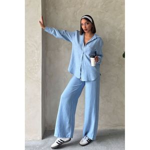 Pantalones de Lino Azul Topshow al por Mayor - AZUL - Product Image 1
