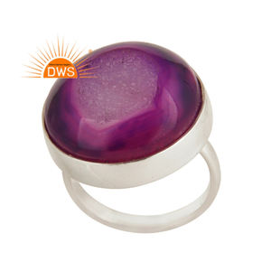 Nuevo diseño de plata esterlina Natural Druzy Purple Gemstone Anillo apilable Fabricante de joyas - Product Image 1
