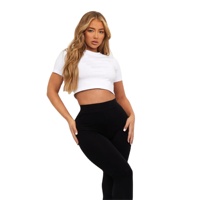 Camiseta sin mangas personalizada de talla grande, elástica, ajustada, informal, tipo camisola, de media manga, para fitness, entrenamiento, deporte, gimnasio, yoga, sexy, para mujer, top corto.
