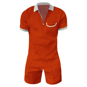 Conjunto de Polo y pantalones cortos para hombre Color Block Retro Patrón de rayas Manga corta Verano Casual Vacaciones Traje deportivo - Product Image 2