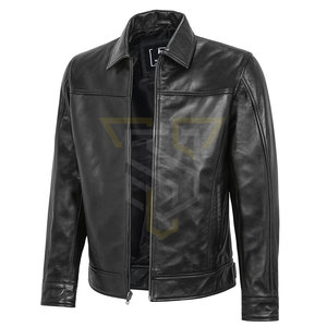 Veste en cuir pour homme, couleur unie, vente chaude, matériau durable, col rabattable - Product Image 2