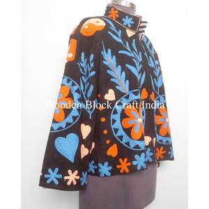 Women's Casual Finished Floral <b>Button</b> Embroidery Cotton Quilted Jacket Handmade Eco-Friendly Short Beach-Inspired Winter - Product Image 4