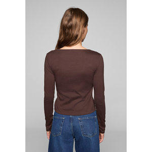 GRIMELANGE ANUVIEA Blusa de Manga Larga para Mujer con Cuello Asimétrico y Abertura Frontal en Tela Elástica - Product Image 5