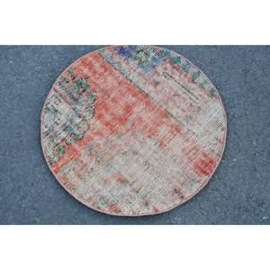 พรมขนแกะสไตล์ตุรกีวินเทจขนาด2.3 x 2.3ft กว้างทรงสี่เหลี่ยมผืนผ้าดีไซน์แบบเย็บปะสีส้มสดใสสีกรมท่าสำหรับวัยรุ่น - Product Image 2