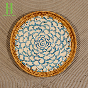 Plateau de service de lit de petit déjeuner en bambou fait main de luxe Style bohème 350mm de diamètre manche en bois écologique taille personnalisée alimentaire - Product Image 6