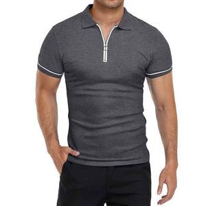 Polos de manga corta de algodón de talla grande para hombre, tela transpirable OEM, bordado personalizado, informal, ajustado, diseño de media cremallera - Product Image 3