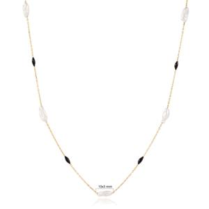 Collar de Cadena con Diseño de Perlas de Agua Dulce Esmaltadas en Color Negro, Hecho a Mano, Venta al por Mayor, Joyería Turca de Plata de Ley 925, THEIA, Moderno - Product Image 2