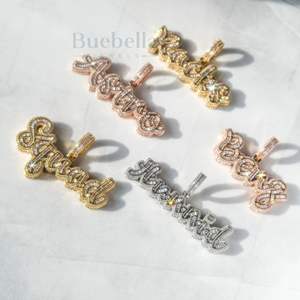 Personalizado 925 plata esterlina 3D Baguette Script colgante Moissanite diamante Hip Hop estilo collar encanto - Product Image 2