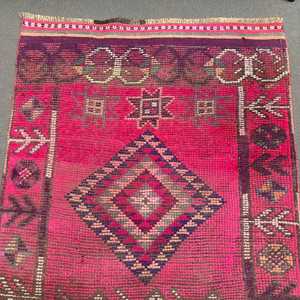 Turkish Vintage <b>Runner</b> Rug 3.1x10.5 ft, <b>Red</b> Abstract Rug Wool - Product Image 2