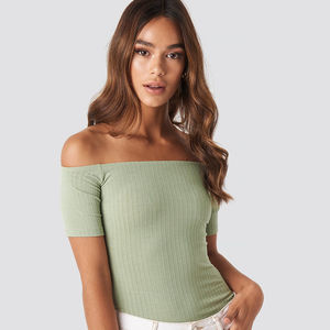 T-shirt uni de couleur unie de haute qualité avec épaules Meilleure qualité Nouveau produit Dames T-shirts décontractés - Product Image 1