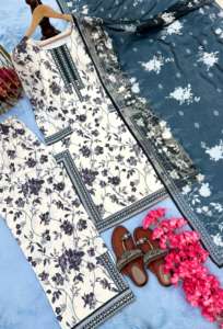 Traje Salwar de seda con estampado digital de diseñador vestido largo Kameez pakistaní de estilo moderno para fiestas de boda indio pakistaní - Product Image 2