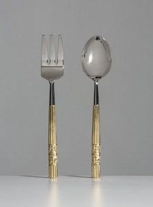 Ensemble de service à salade en métal moderne avec poignée en bois Ustensile de service design pour la salle à manger Chic Home Essential - Product Image 3