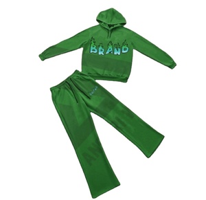 Winter Manufacturer Custom Tracksuit Sweatsuit Set Premium Cotton Hoodie Pants Acid Washed Rhinestone Embroidery Screen Printed - Product Image 4