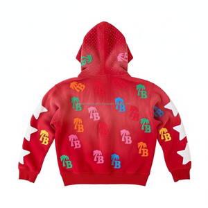 Sudadera con capucha unisex personalizable con cremallera, diseño de última generación, borlas y distintivos, bordado 3D desgastado con efecto descolorido por el sol, estilo oversize, cortavientos, fabricada en Pakistán. - Product Image 2