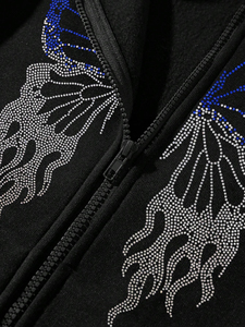 Basics, sweat à capuche en coton mélangé avec strass surdimensionné personnalisé meilleure qualité sweats à capuche pour hommes vêtements de rue coupe ample sweats à capuche pour hommes OEM - Product Image 2