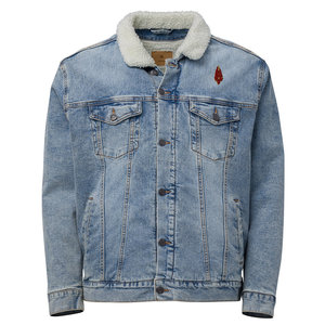 Giacca in Denim Sherpa reversibile Unisex vera pelle di pecora XS chiusura con cerniera a prova di acqua tecnica ricamata tinto rivestito - Product Image 1