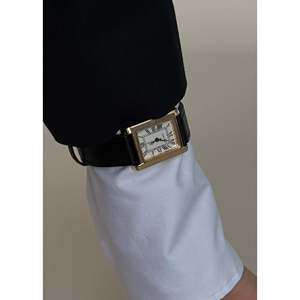 Montre vintage à quartz rectangulaire avec bracelet en cuir noir, étanche, fonction répétiteur de phases lunaires, cadran de 40 mm, style antique - Product Image 2