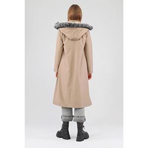 Trench con cappuccio in pelliccia lunga invernale da donna