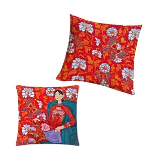 45x45cm Pillow Cover with Custom Red Ao Dai Asian Woman Latex Asian Style Halinhthu Casa Printed Cover Lady Art Flute