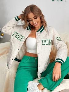 Precio barato ligero personalizado Letterman chaqueta Casual Wear Collage Varsity Denim algodón transpirable Mujer - Product Image 5
