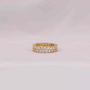 แหวนเพชรทรงกลมสองแถวแบบเต็มวง ฝังเพชรแล็บโกรว์ รักษาสิ่งแวดล้อม แหวนทองคำเหลืองสำหรับเป็นของขวัญ - Product Image 1