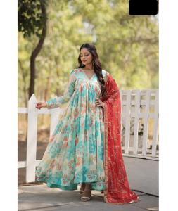 Robe indienne de style pakistanais pour femmes Fancu Alia Cut Floral Digital Print Fancy Pattern Gowns with Dupatta Set for Women Dress - Product Image 1