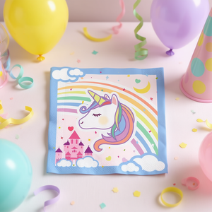 Serviettes de table licorne Party Love 33x33cm, lot de 12 pièces, vaisselle de fête - Product Image 3