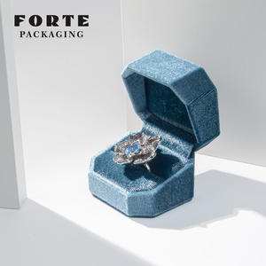 FORTE Velvet Octogonal Engage ring box Collection de bijoux Vintage Blue Vert foncé Vert menthe Marine petite boîte à bagues - Product Image 3