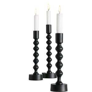 Ensemble de 3 porte-bougies modernes en aluminium noir avec revêtement poudré, pour la maison, l'hôtel, décoration personnalisable, finition or de qualité supérieure. - Product Image 1