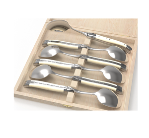 Cuillère à couverts élégante et parfaite 6 pièces en corne avec manche en os Cuillères de mariage Cuillère à dessert personnalisée et exigeante d'Inde - Product Image 1