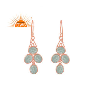 Pendientes Colgantes de Plata de Ley con Baño de Oro Rosa y Piedra Preciosa Natural de Amazonita, Fabricante de Joyería de Oro Vermeil - Product Image 1