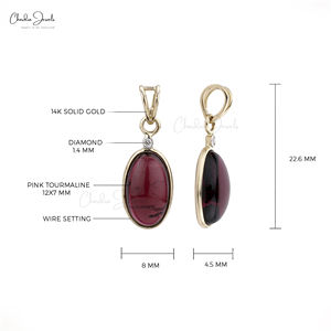 Colgante Hecho a Mano con Diamantes en Oro Sólido de 14k, Gema Ovalada de 12x7mm, Colgante Colgante, Joyería Fina para Novia, Regalo de Boda - Product Image 2